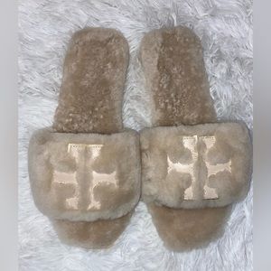Tory Burch Tan Shearling Sandals